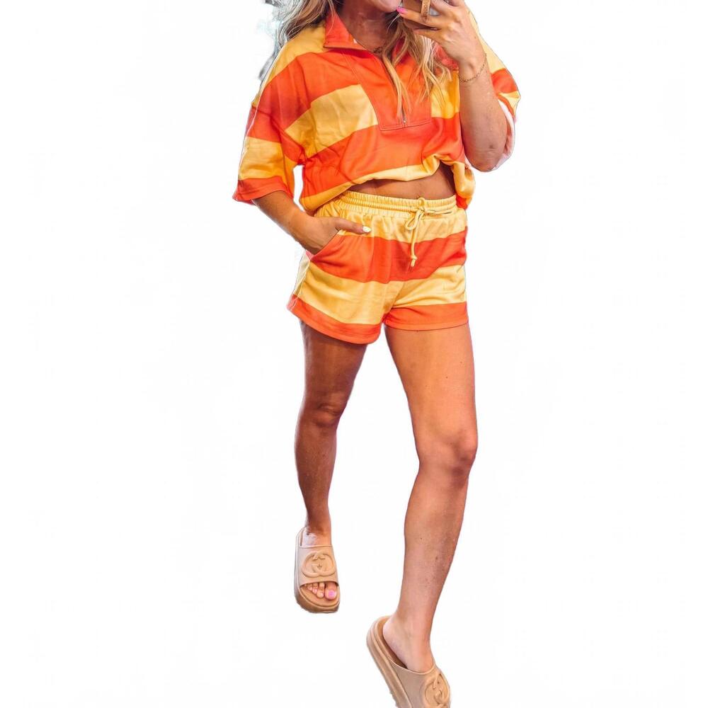NEW LOVLOV sunset stripe lounge set in orange